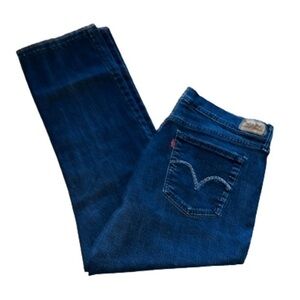 Levi’s 505 straight leg dark wash denim blue jeans size 14